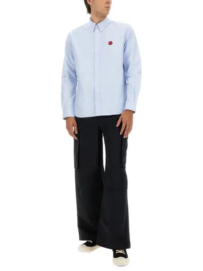 Kenzo Collared Shirt With Long Sleeves And Buttoned Cuffs In Gray