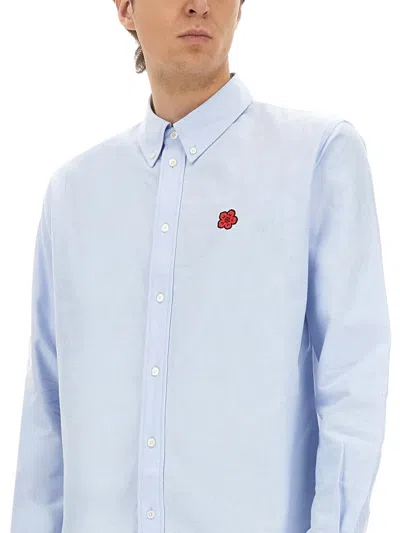 Kenzo Collared Shirt With Long Sleeves And Buttoned Cuffs In Gray