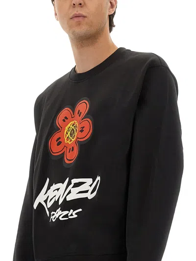 Kenzo Bold Floral Graphic Sweatshirt With Signature Logo In Black