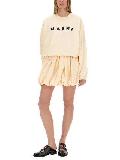 Marni Ivory Sweatshirt With Textured Lettering In Neutral