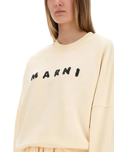 Marni Ivory Sweatshirt With Textured Lettering In Neutral