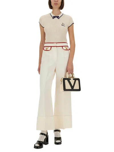 Valentino Cotton Tops With Bow Detail And Cap Sleeves In Neutral