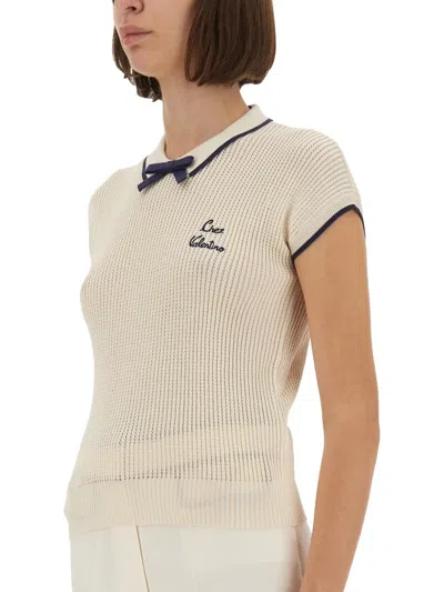 Valentino Cotton Tops With Bow Detail And Cap Sleeves In Neutral