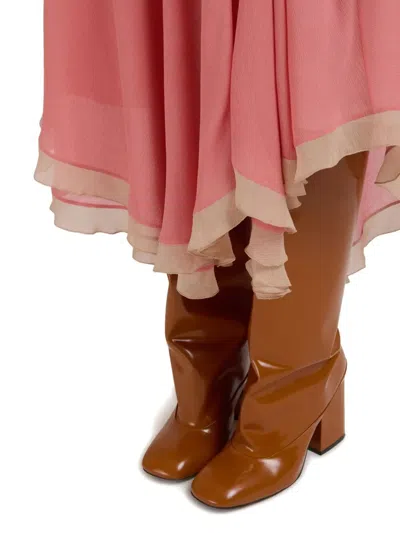 Marni Creponne Silk Peplum Midi Skirt Clothing In Pink