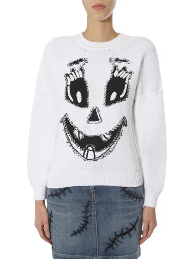 Moschino Pumpkin Face Pullover In White In White