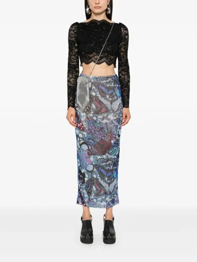 Rabanne Fitted Cropped Lace Top With Long Sleeves In Black