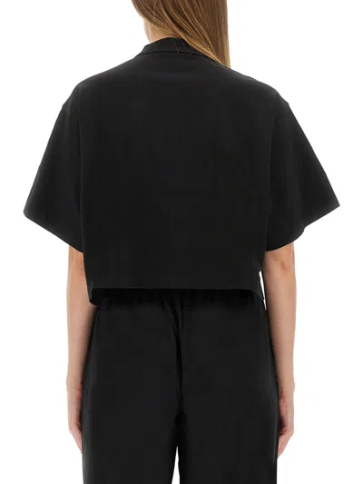 Alexander Wang Cropped Polo Collar Top In Black