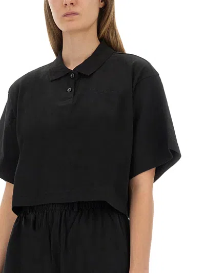 Alexander Wang Cropped Polo Collar Top In Black