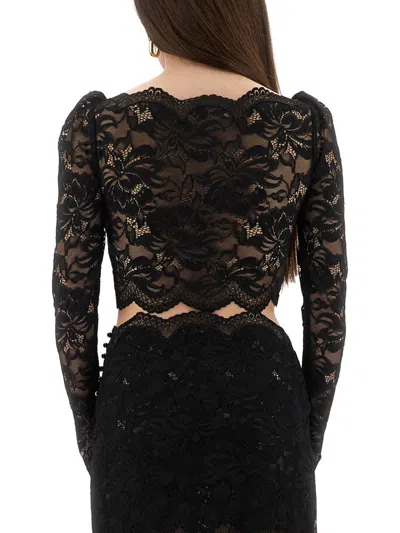 Rabanne Fitted Cropped Lace Top With Long Sleeves In Black