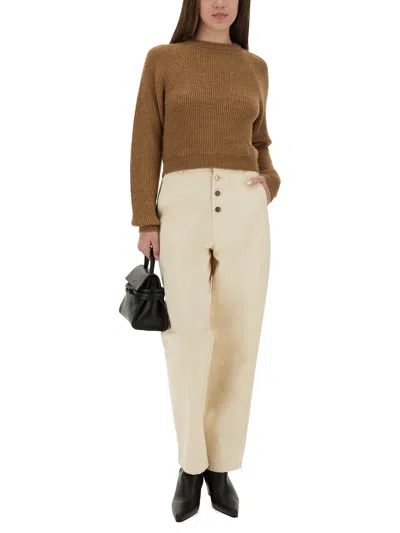 Moschino Ribbed Cropped Sweater With Fitted Silhouette In Brown