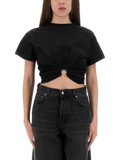 Rabanne Piercing Cropped T-shirt In Black Cotton In Black