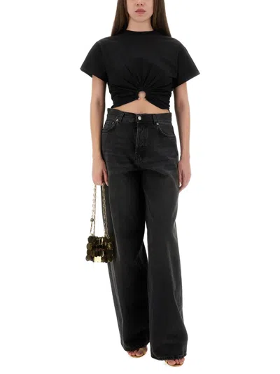 Rabanne Piercing Cropped T-shirt In Black Cotton In Black