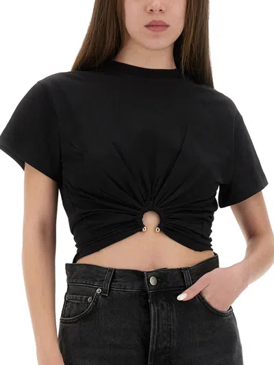 Rabanne Piercing Cropped T-shirt In Black Cotton In Black