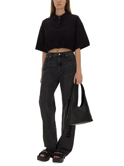 Alexander Wang Cropped Polo Collar Top In Black