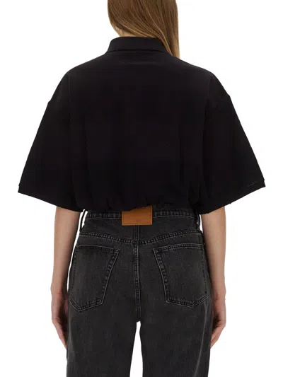 Alexander Wang Cropped Polo Collar Top In Black