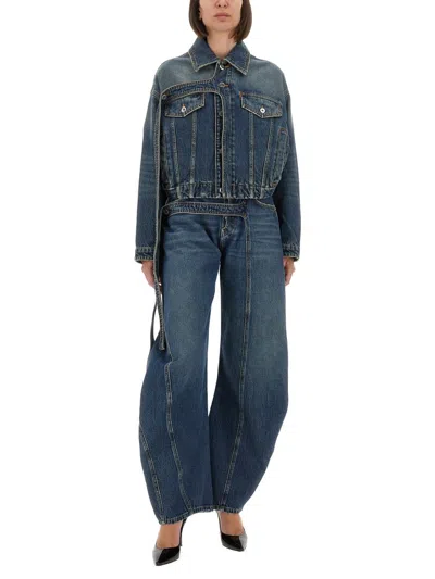 Jean Paul Gaultier Cropped Oversized Denim Jacket With Classic Collar In Blue
