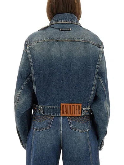 Jean Paul Gaultier Cropped Oversized Denim Jacket With Classic Collar In Blue