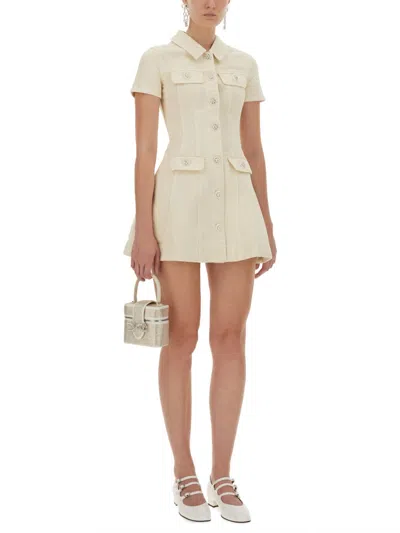 Self-portrait Fitted Cotton Mini Dress With Classic Collar In Gray
