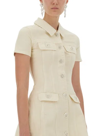 Self-portrait Fitted Cotton Mini Dress With Classic Collar In Gray