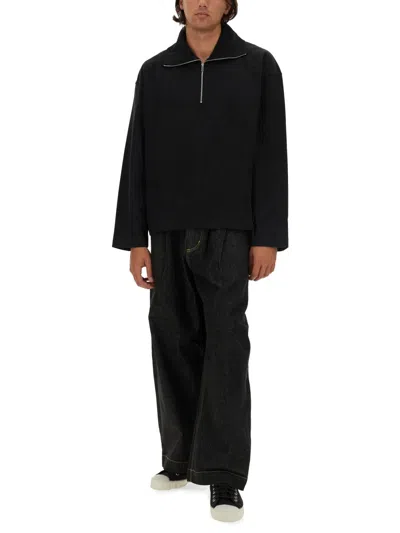 Studio Nicholson Relaxed Wide-leg Denim Pants With High Waist In Black