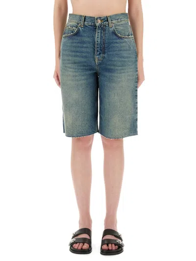 Tory Burch Distressed Denim Shorts In Blue