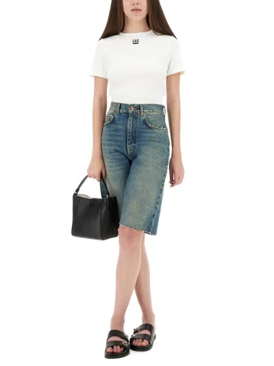 Tory Burch Distressed Denim Shorts In Blue