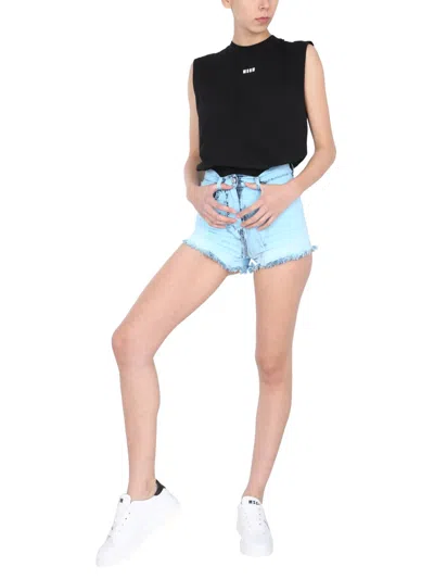 Msgm Woman Denim Shorts Sky Blue Size 2 Cotton In Blue