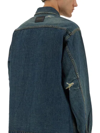 Helmut Lang Distressed Denim Jacket In Blue