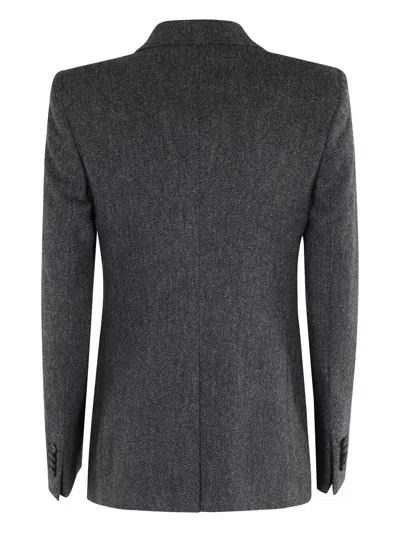 Tagliatore Double-breasted Herringbone Blazer With Notched Lapel In Black