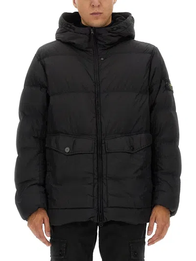 Stone Island Buttoned Pockets Hooded Quilted Jacket In Multi
