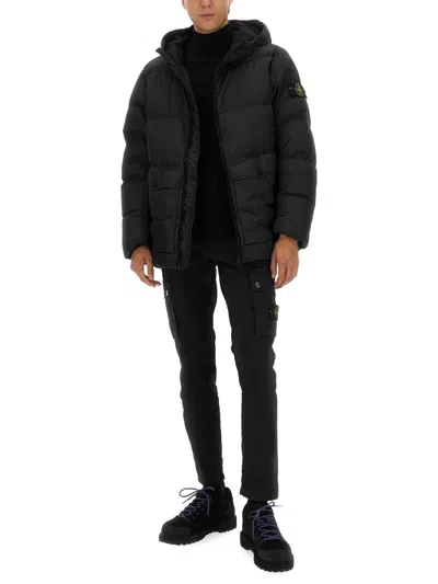 Stone Island Buttoned Pockets Hooded Quilted Jacket In Multi