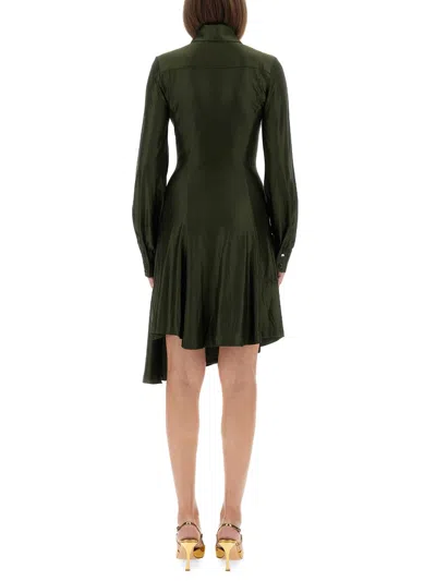 Rabanne Ruched Button Long-sleeve Mini Shirtdress In Green