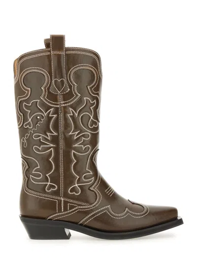Ganni Stitched Western Style Pointed Toe Boots
