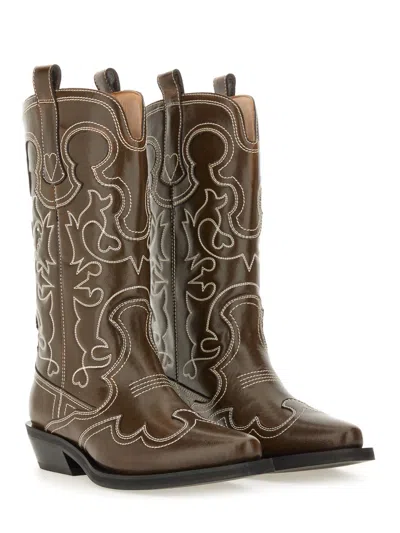 Ganni Stitched Western Style Pointed Toe Boots