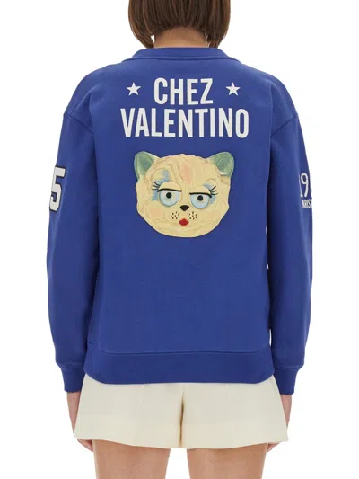 Valentino Garavani Sweatshirt With V And Le Chat De La Maison In Blue