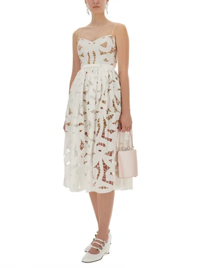 Self-portrait Bow Embroidered Midi Dress In White