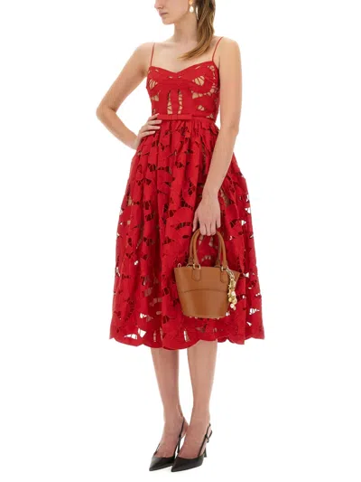 Self-portrait Intricate Cut-out Midi Dress With Removable Belt In Red