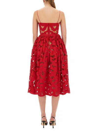 Self-portrait Intricate Cut-out Midi Dress With Removable Belt In Red
