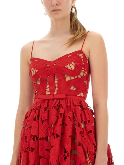 Self-portrait Intricate Cut-out Midi Dress With Removable Belt In Red