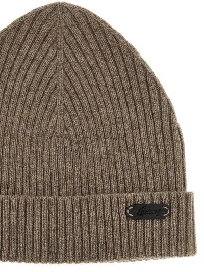 Brioni English Ribbed Beanie Hats Beige