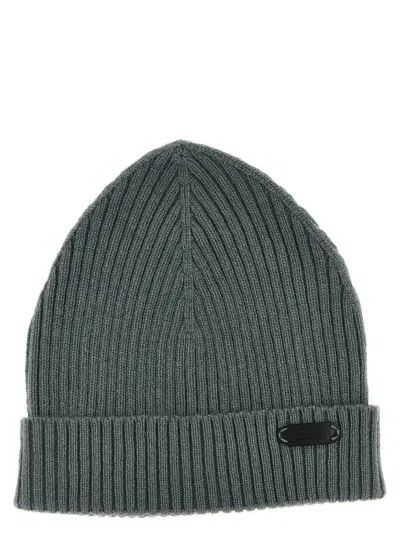 Brioni English Ribbed Beanie Hats Green In Gray