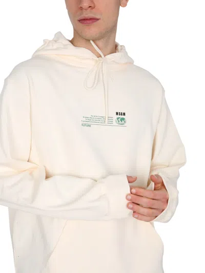 Msgm Fantastic Green Sweatshirt In White
