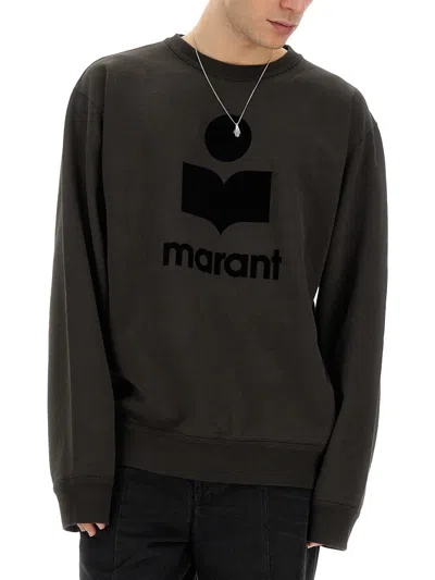 Isabel Marant Flocked Logo Cotton Sweatshirt In Black