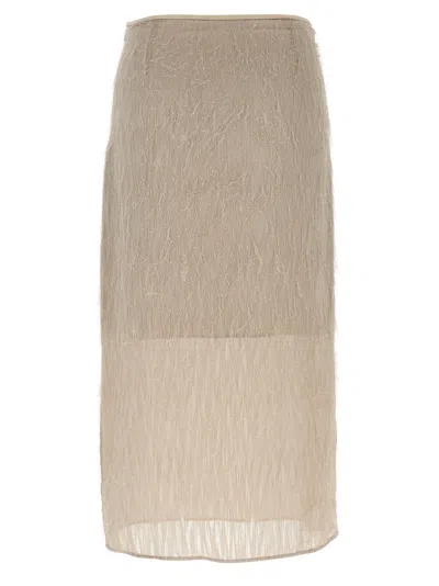 Peserico Textured Sheer Overlay Jacquard Skirt In Brown
