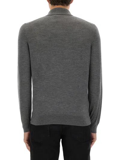 Tom Ford Grey Long-sleeved Polo Shirt With Classic Collar And Refined Trim In Gray