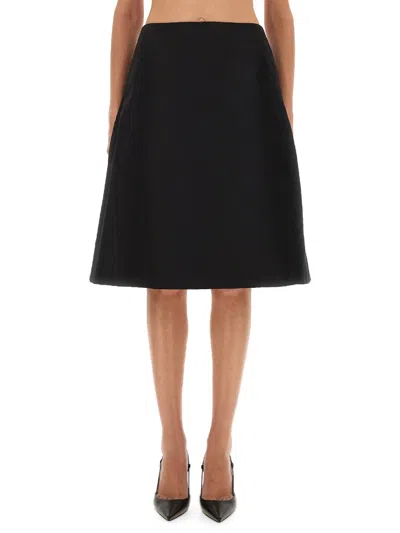 Alexander Mcqueen Alexander Mc Queen Flared Black Skirt In Silk Blend In Black