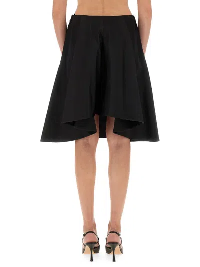 Alexander Mcqueen Alexander Mc Queen Flared Black Skirt In Silk Blend In Black