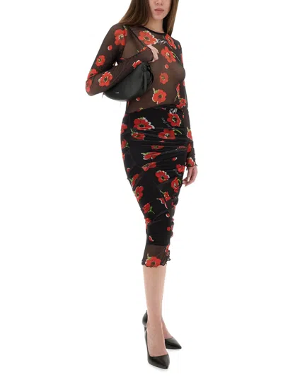 Moschino Floral Print Crew Neck Sheer Fabric Top