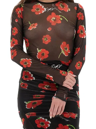 Moschino Floral Print Crew Neck Sheer Fabric Top
