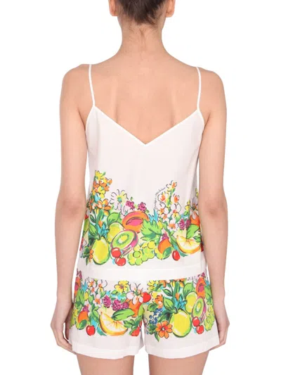 Moschino Flower And Fruit Print Top In White